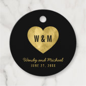 ブラック&金ゴールドモノグラム結婚ハート フェイバータグ (正面)