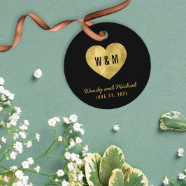 ブラック&金ゴールドモノグラム結婚ハート フェイバータグ