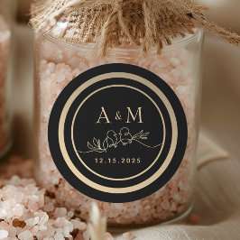 ブラック&金ゴールドモノグラム結婚式の引き出物 ラウンドシール