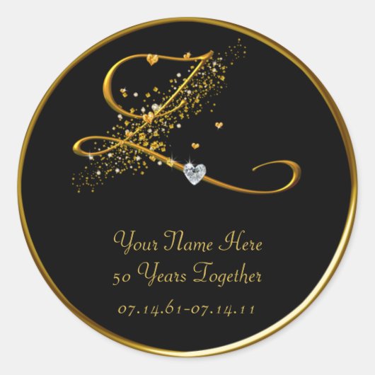ブラック&金ゴールドモノグラム50周年記念ステッカー ラウンドシール (正面)