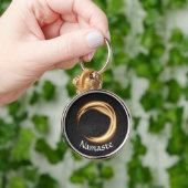 ブラック&金ゴールドヨガスタジオマッサージセラピーZEN Sign キーホルダー (手)