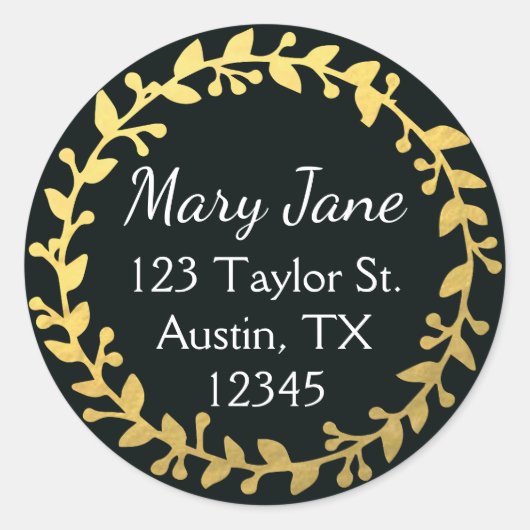 ブラック&金ゴールドラウンド住所 シール (正面)