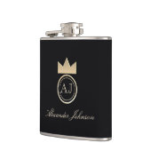 ブラック&金ゴールドラグジュアリーエレガントシンプルモノグラムの フラスク (左)