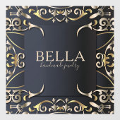 ブラック&金ゴールドラグジュアリーシックバロックのビジネス名 ウィンドウサイン (シート)