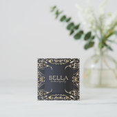 ブラック&金ゴールドラグジュアリーシックバロックのビジネス名 スクエア名刺 (スタンド正面)