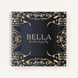 ブラック&金ゴールドラグジュアリーシックバロックのビジネス名 ノートブック
