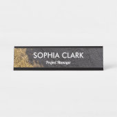 ブラック&金ゴールドラグジュアリーテモダンクスチャゴールデンカスタム デスクネームプレート (正面)