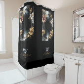 ブラック&金ゴールドラグジュアリーフローラマーブルスワール シャワーカーテン (インサイチュ)