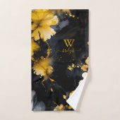 ブラック&金ゴールドラグジュアリーフローラマーブルスワール バスタオルセット (ハンドタオル)