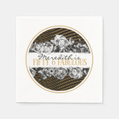 ブラック&金ゴールドラグジュアリー50パーソナライズされたと素晴らしい スタンダードカクテルナプキン (正面)