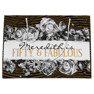 ブラック&金ゴールドラグジュアリー50パーソナライズされたと素晴らしい ラージペーパーバッグ