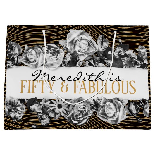 ブラック&金ゴールドラグジュアリー50パーソナライズされたと素晴らしい ラージペーパーバッグ (正面)