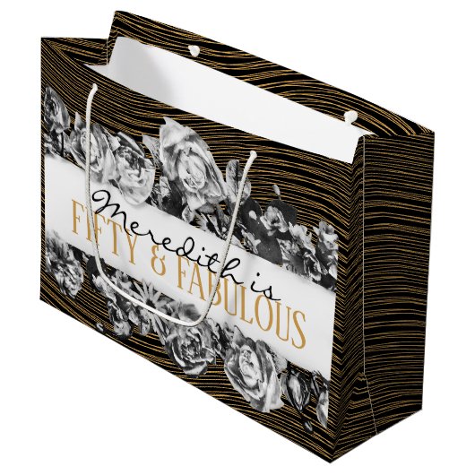 ブラック&金ゴールドラグジュアリー50パーソナライズされたと素晴らしい ラージペーパーバッグ (正面アングル)