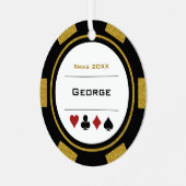 ブラック&金ゴールドラスベガストランプのポーカーチップクリスマス メタルオーナメント (正面左)