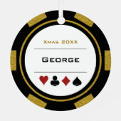 ブラック&金ゴールドラスベガストランプのポーカーチップクリスマス メタルオーナメント (裏面)