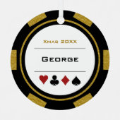 ブラック&金ゴールドラスベガストランプのポーカーチップクリスマス メタルオーナメント (正面)