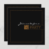 ブラック&金ゴールドラックスグリッターエレガントパーティの招待状 招待状 (正面/裏面)