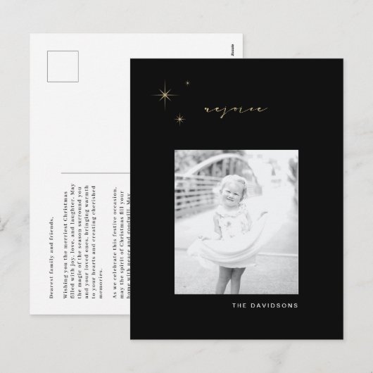 ブラック&金ゴールドラディアントレプレースクリスマスポストカード シーズンポストカード (正面/裏面)