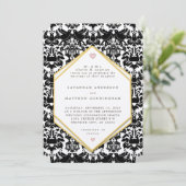 ブラック&金ゴールドラブバードヴィンテージダマスクウェディング 招待状 (スタンド正面)