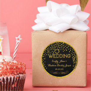 ブラック&金ゴールドランダムドモダンット結婚ズ ラウンドシール