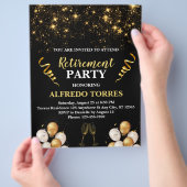 ブラック&金ゴールドリタイアパーティの招待状 チラシ (手)