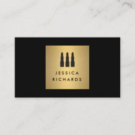 ブラック/金ゴールドリップスティックTrioメイクアップアーティスト用ロゴ 名刺