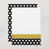 ブラック&金ゴールドリボン水玉模様モノグラムノートカード ノートカード (正面/裏面)