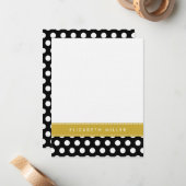 ブラック&金ゴールドリボン水玉模様モノグラムノートカード ノートカード (正面/裏面インサイチュ)