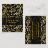 ブラック&金ゴールドリーフヴィンテージバラパターン 名刺 (正面/裏面)