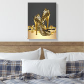 ブラック&金ゴールドレオパードハイヒールシューズブティック キャンバスプリント (インサイチュ (寝室))