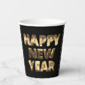 ブラック&金ゴールドレタリングハッピーニューイヤー 紙コップ (正面)