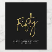 ブラック&金ゴールドレタリングフィフティ |第50回バースデーパーティー ワインラベル (シングルラベル)