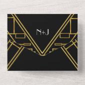 ブラック&金ゴールドレトロヴィンテージ20's Deco 結婚's オールインワン招待状 (裏面)