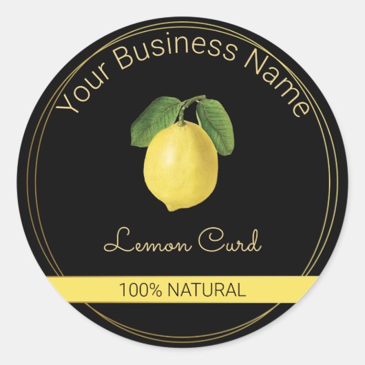 ブラック&金ゴールドレモンカード製品ラベル ラウンドシール (正面)