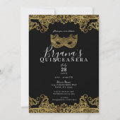ブラック&金ゴールドレースマスカレード15thキンセアニラ 招待状 (正面)