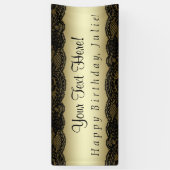 ブラック&金ゴールドレース誕生日パーティー 横断幕 (縦)