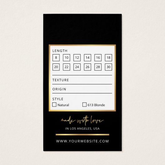 ブラック&金ゴールドロゴヘアエクステンションのサイズつるラベル (裏面)