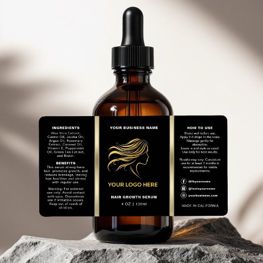 ブラック&金ゴールドロゴヘア油ドロッパーボトル ラベル
