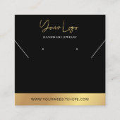 ブラック&金ゴールドロゴモダンイヤリングネックレスディスプレイ スクエア名刺 (正面)