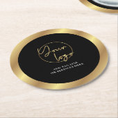 ブラック&金ゴールドロゴモダン企業のイベントブランド ラウンドペーパーコースター (アングル)