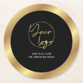 ブラック&金ゴールドロゴモダン企業のイベントブランド ラウンドペーパーコースター (正面)