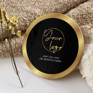 ブラック&金ゴールドロゴモダン企業のイベントブランド ラウンドペーパーコースター