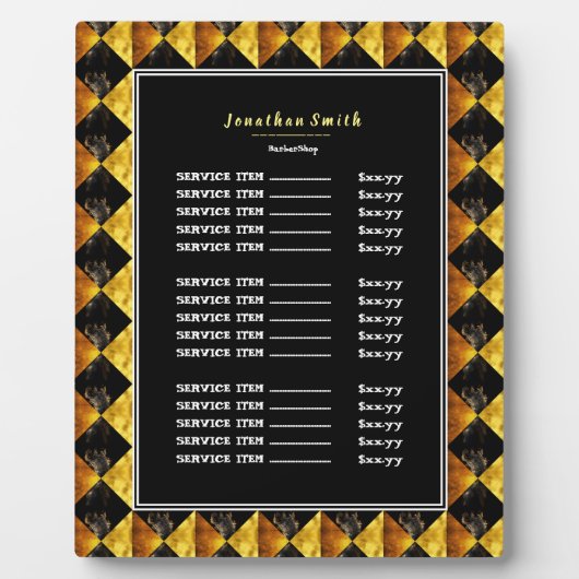 ブラック&金ゴールドロムバス理容師ショップ フォトプラーク (正面)