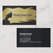 ブラック&金ゴールドロングヘアメイクアップアーティスト美容師 名刺 (正面/裏面)