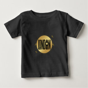 ブラック&金ゴールドロンドンTシャツ、ランドマーク、ファッション ベビーTシャツ