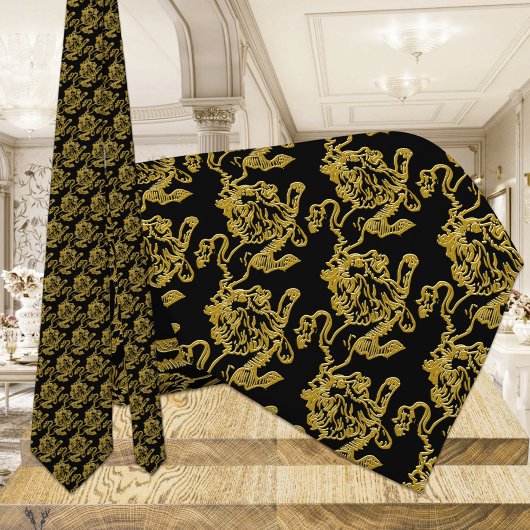 ブラック&金ゴールドローアリングライオン ネクタイ