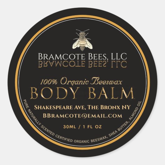 ブラック&金ゴールドローションバーラベルヴィンテージビー ラウンドシール (正面)