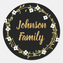 ブラック&金ゴールドローレルリースカスタマイズステッカー ラウンドシール