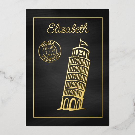 ブラック&金ゴールドワイタリアンインブライダルシャワーシャルボード 箔招待状 (正面)