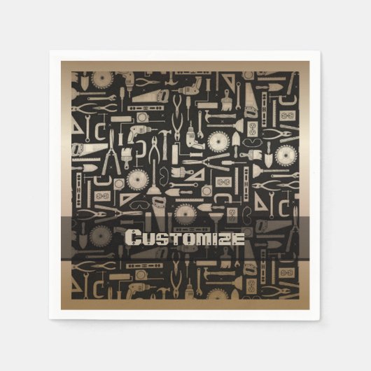 ブラック&金ゴールドワークショップツールナプキン スタンダードカクテルナプキン (正面)